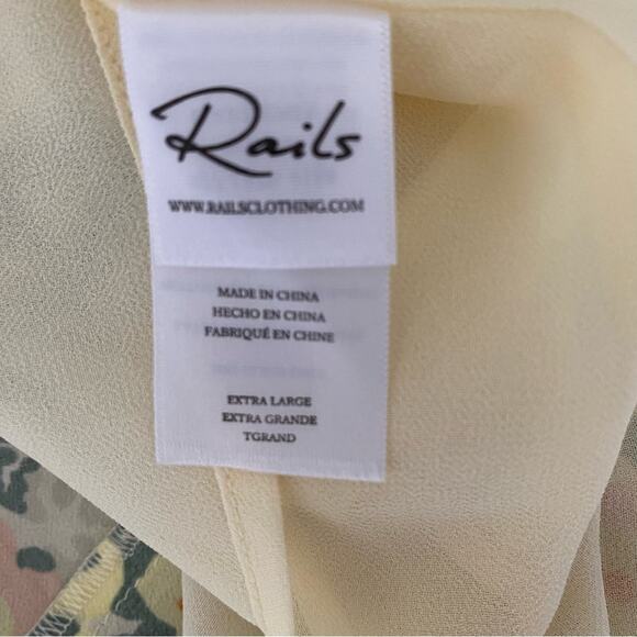 Rails Roma Gardenia Floral Puff Sleeve Yellow Green Dress size XL V-neck Mini - Picture 10 of 10